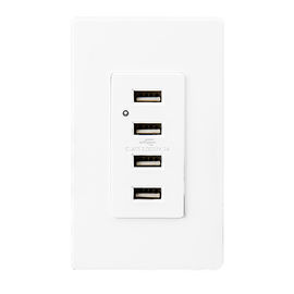 Conector USB blanco, conector USB eléctrico 4 puertos USB con 2 placas de pared