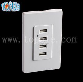 Conector USB blanco, conector USB eléctrico 4 puertos USB con 2 placas de pared